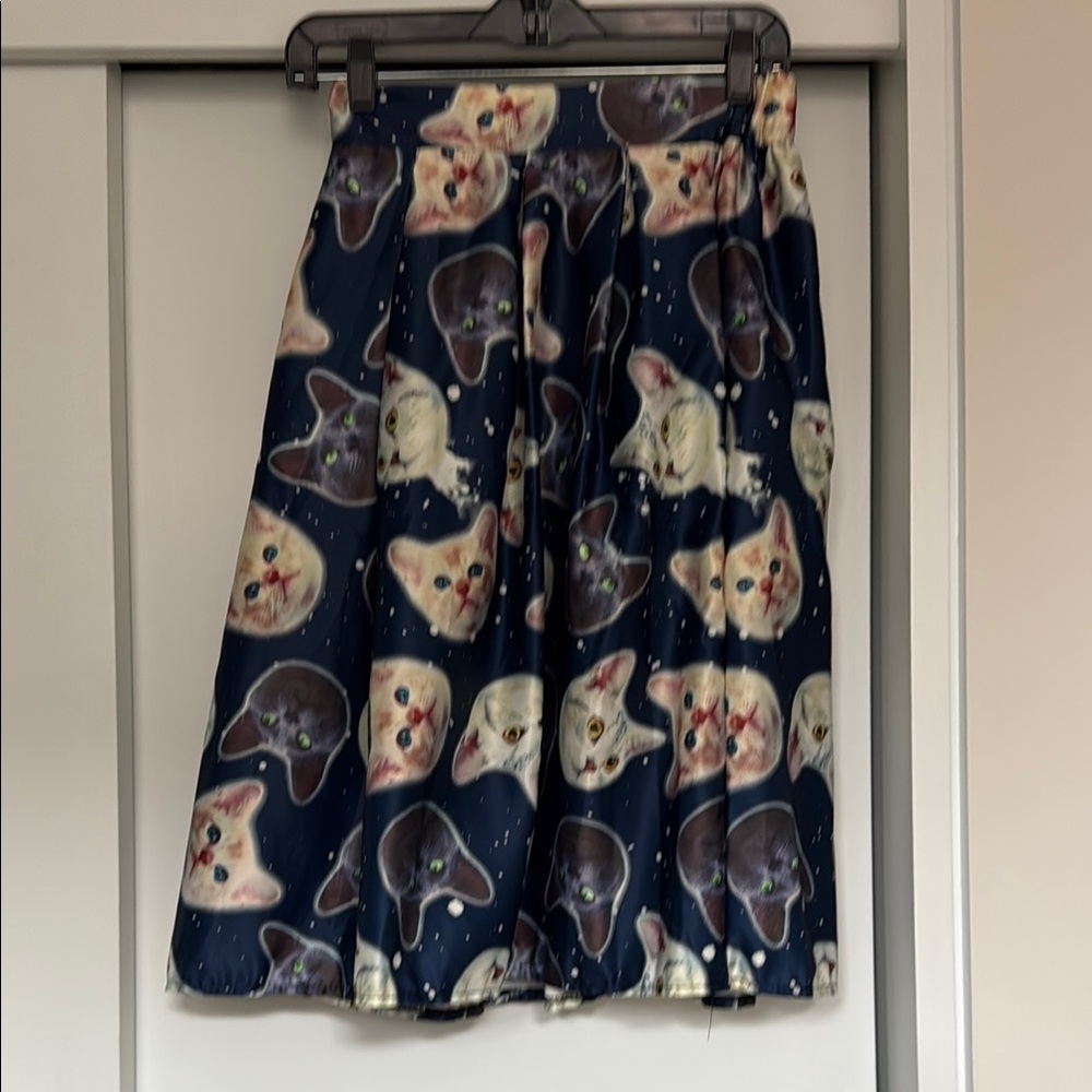 Cat Print Navy Skirt